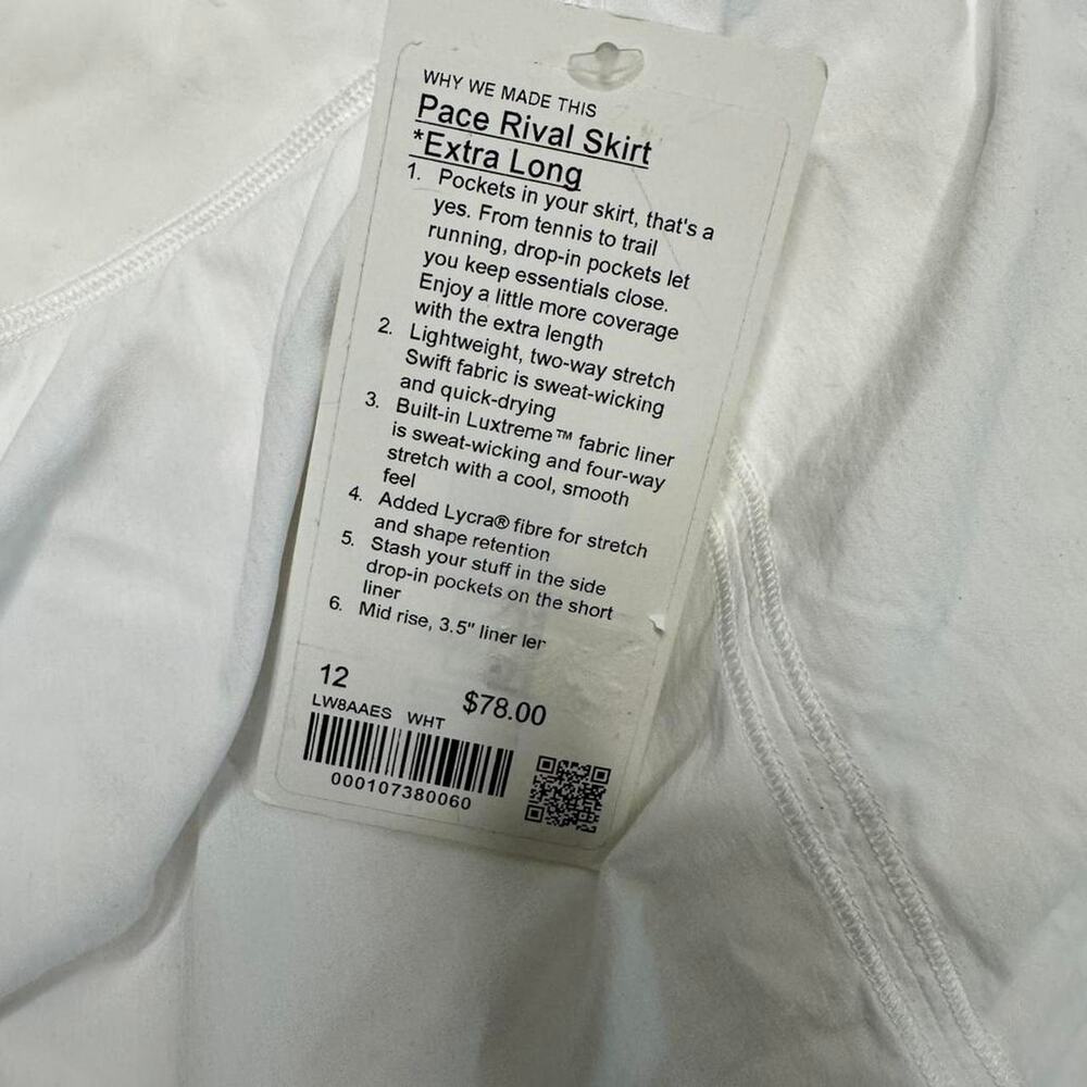 Lululemon NWT Pace Revival Skirt Extra Long Size 12 White - Picture 5 of 8